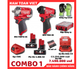 Combo 1 máy siết bu lông M12 FIWF12 & vặn vít M12 FID2 pin Milwaukee